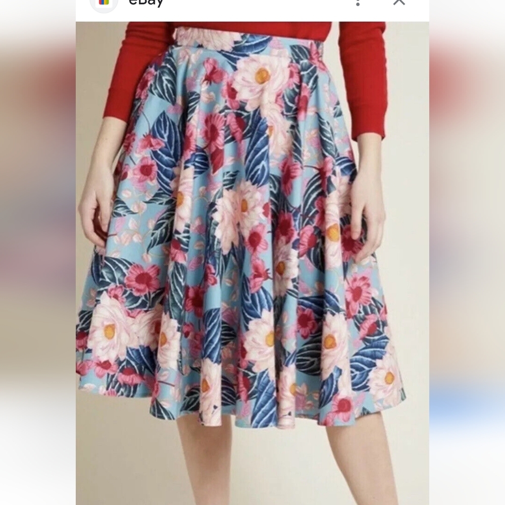 Hell Bunny Blue and Pink A-Line Midi Skirt Resort Wear